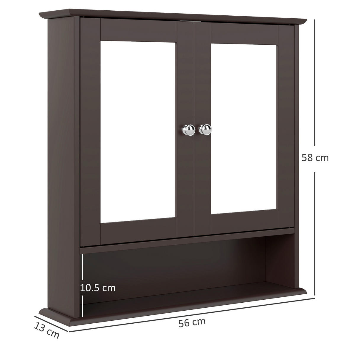 SPIEGELSCHRANK, Wandschrank mit 2 Türen, verstellbarem Einlegeboden, 56 x 13 x 58 cm ,Dunkelbraun - Dunkelbraun, Glas (56/58/13cm) - Vallsero