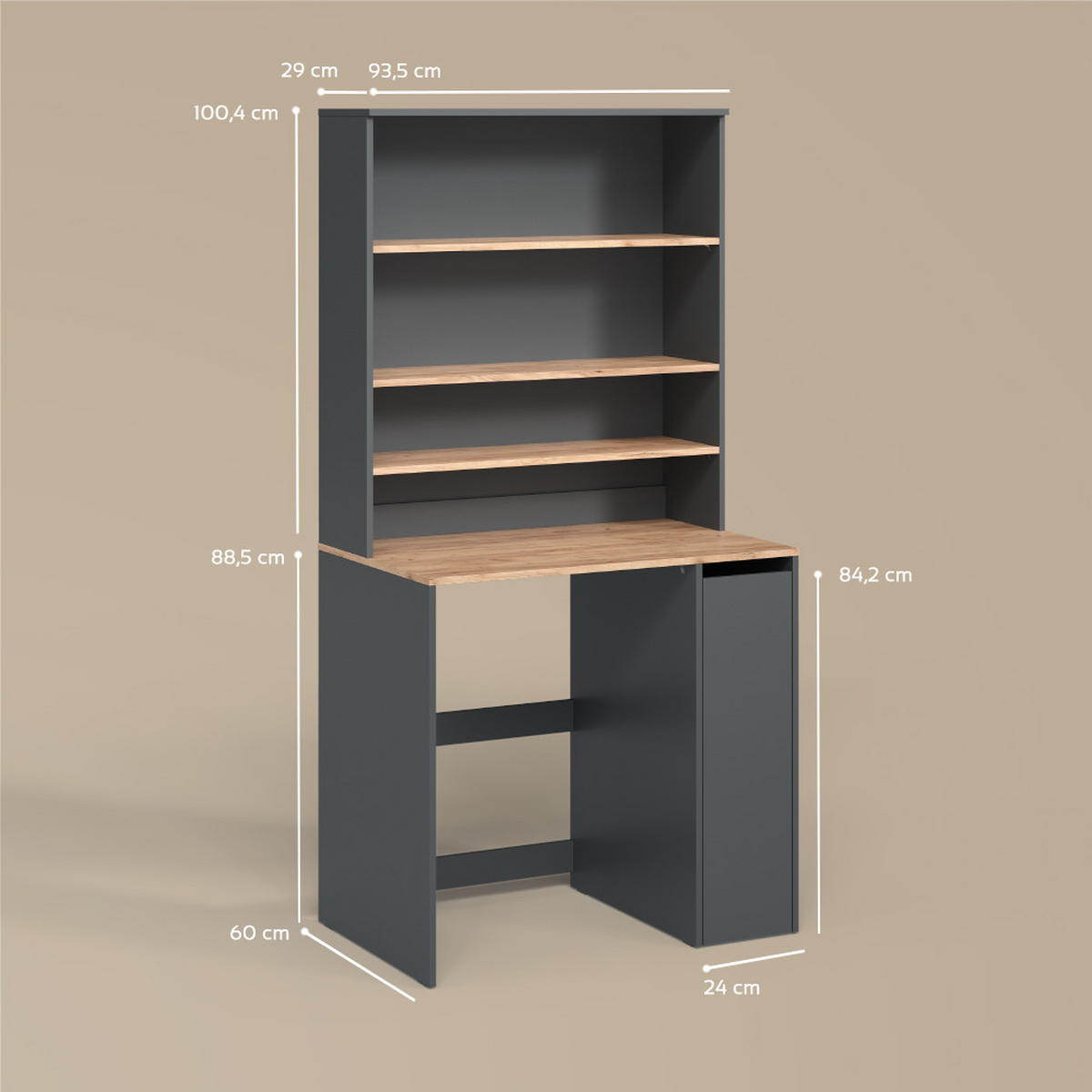 WASCHMASCHINENSCHRANK Paolina Anthrazit/Goldkraft Eiche 93.6 x 88.2 cm 2 Teile mit Schrank und Regal - Honigeiche/Anthrazit, Holzwerkstoff (93.6/88.2/60cm) - Livinity®
