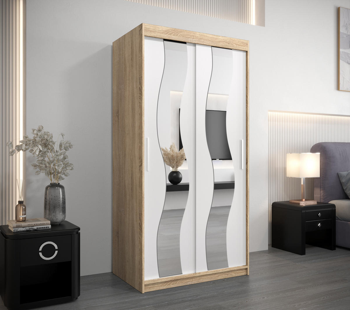 SCHWEBETÜRENSCHRANK 200/100/62 2-türig - Silberfarben/Weiß, Holz/Kunststoff (100/200/62cm) - Abiks Möbel