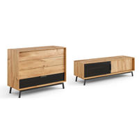 WOHNWAND 2er-Set Modern Loft Eiche Natur 321 / 50 / 90cm - Eichefarben/Schwarz, Holz/Metall (321/90/50cm) - Feldmann-Wohnen