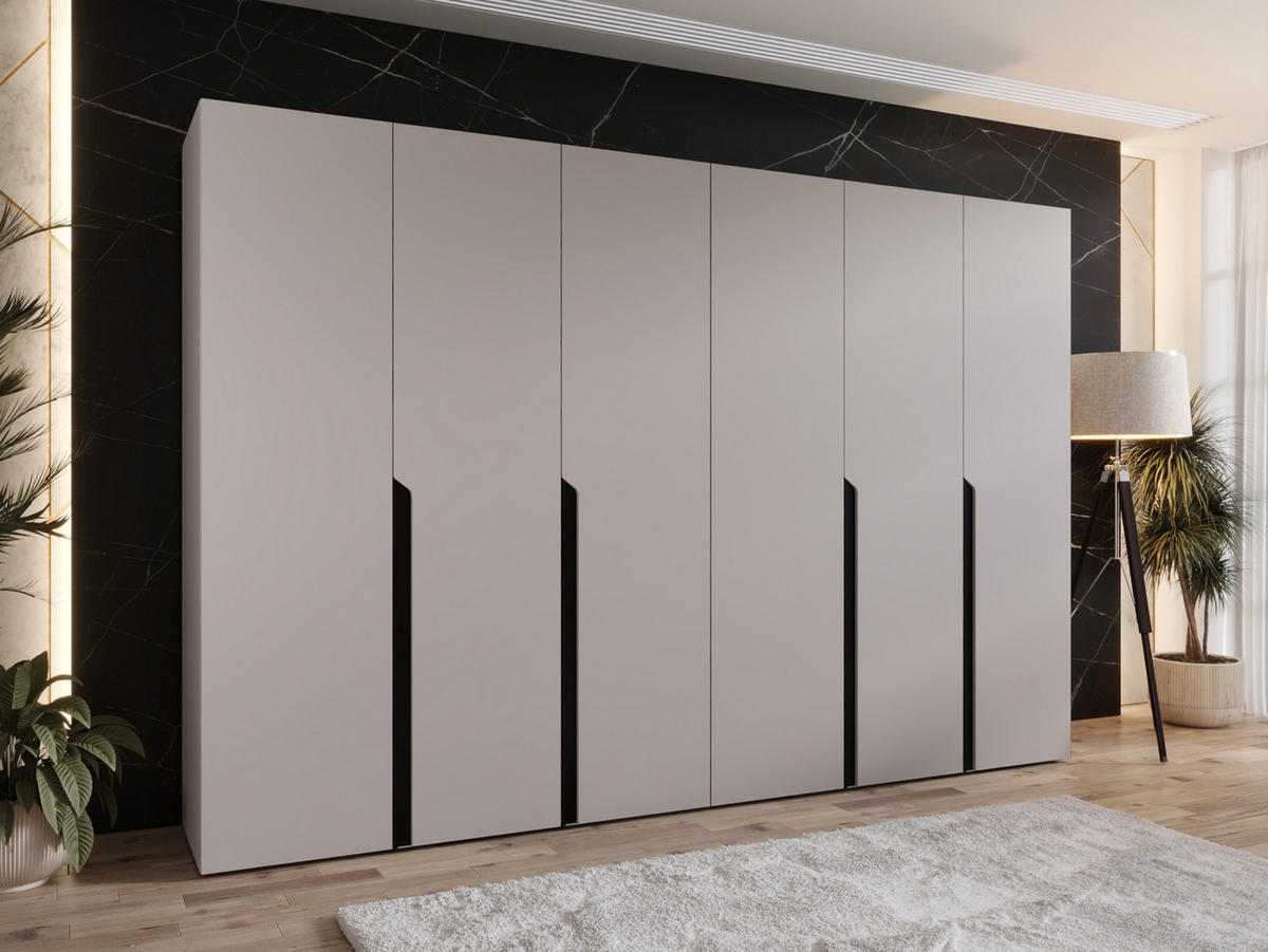 DREHTÜRENSCHRANK Mila I 300 - Kaschmir/Schwarz, Holzwerkstoff/Kunststoff (300/202/52cm) - MIRJAN24