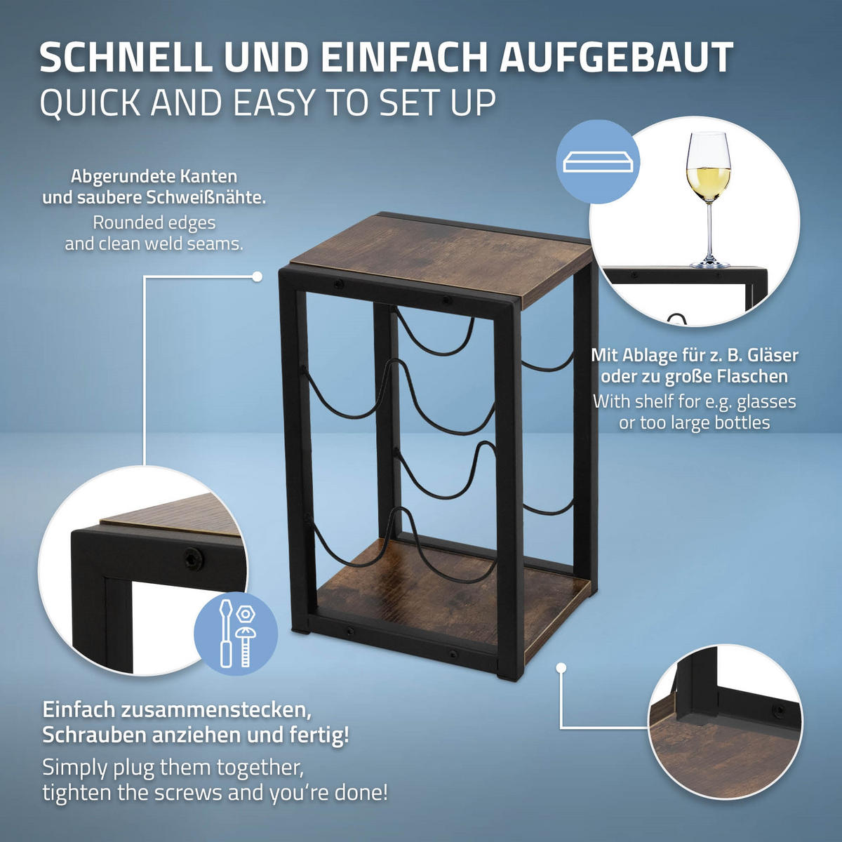 WEINREGAL - Braun, Metall (21/37/24cm) - ML-DESIGN