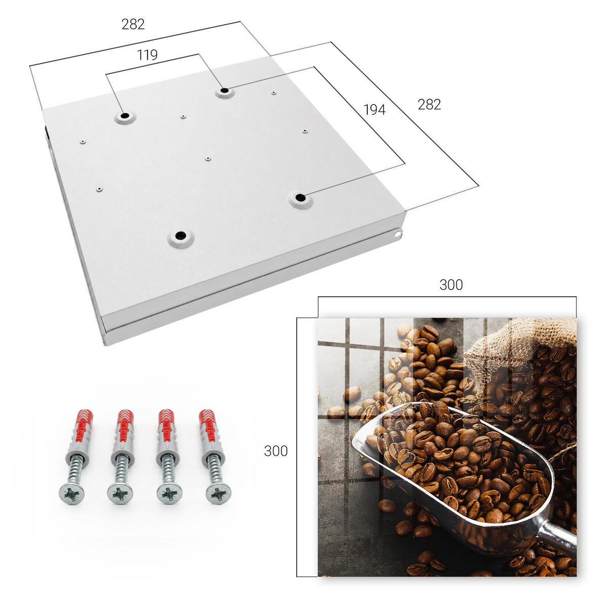 SCHLÜSSELBOX Weiß 30x30 cm – Türöffnung nach rechts - Kaffeebohnen - Braun, Metall (30/30/5cm) - TULUP