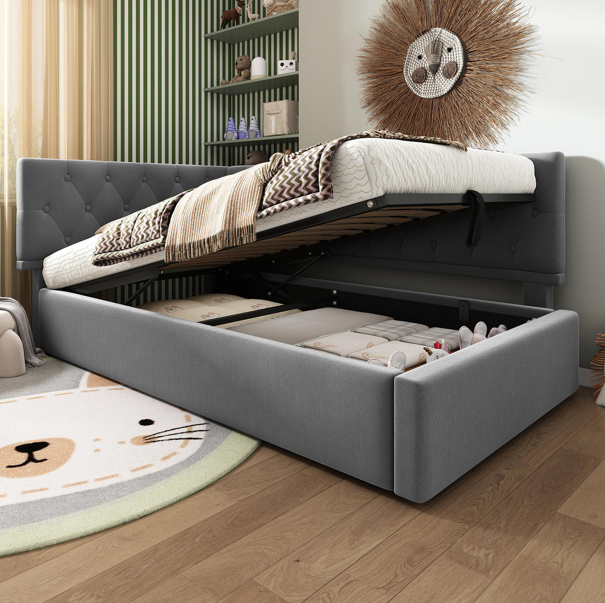 ČALÚNENÁ posteľ 90/190 cm sivá s hydraulickým úložným priestorom zo zamatu - sivá, textil (90/190cm) - OKWISH