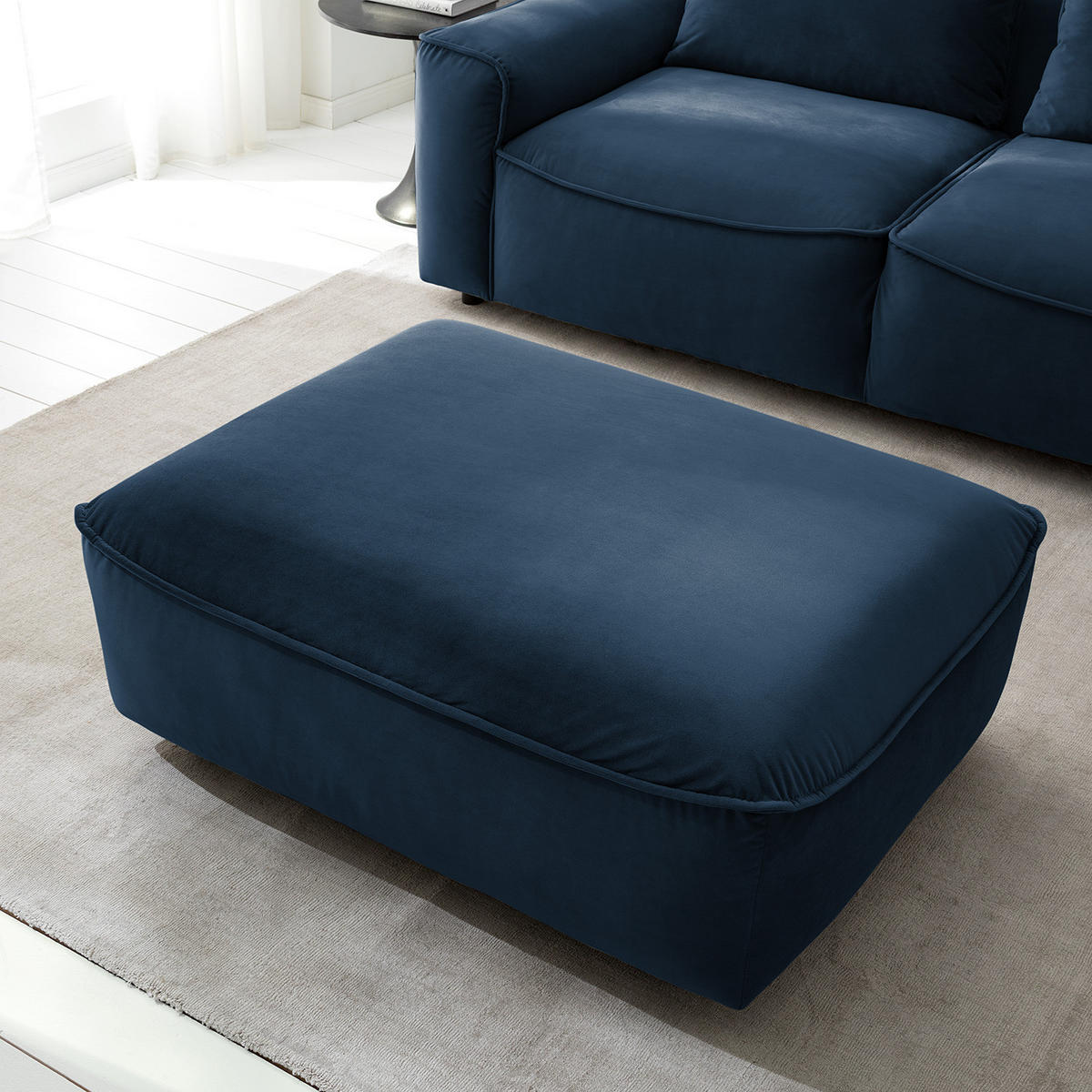 POLSTERHOCKER - Schwarz/Dunkelblau, Holz/Kunststoff (103/42/90cm) - home24