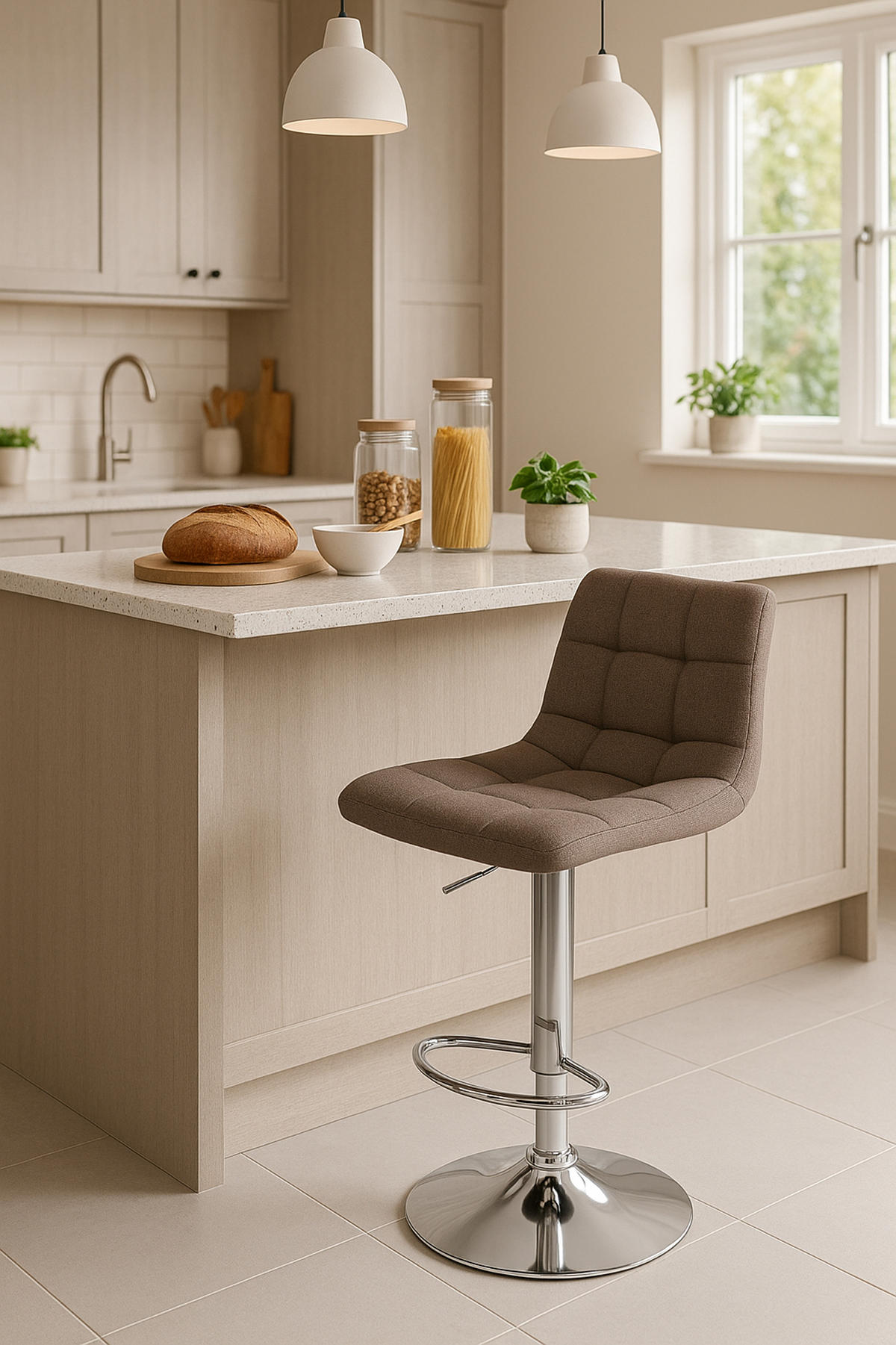 BARHOCKER 2er Set James Stoff chrom taupe - Chromfarben/Grau, Textil/Metall (43/108.5/46.5cm) - TPFLiving