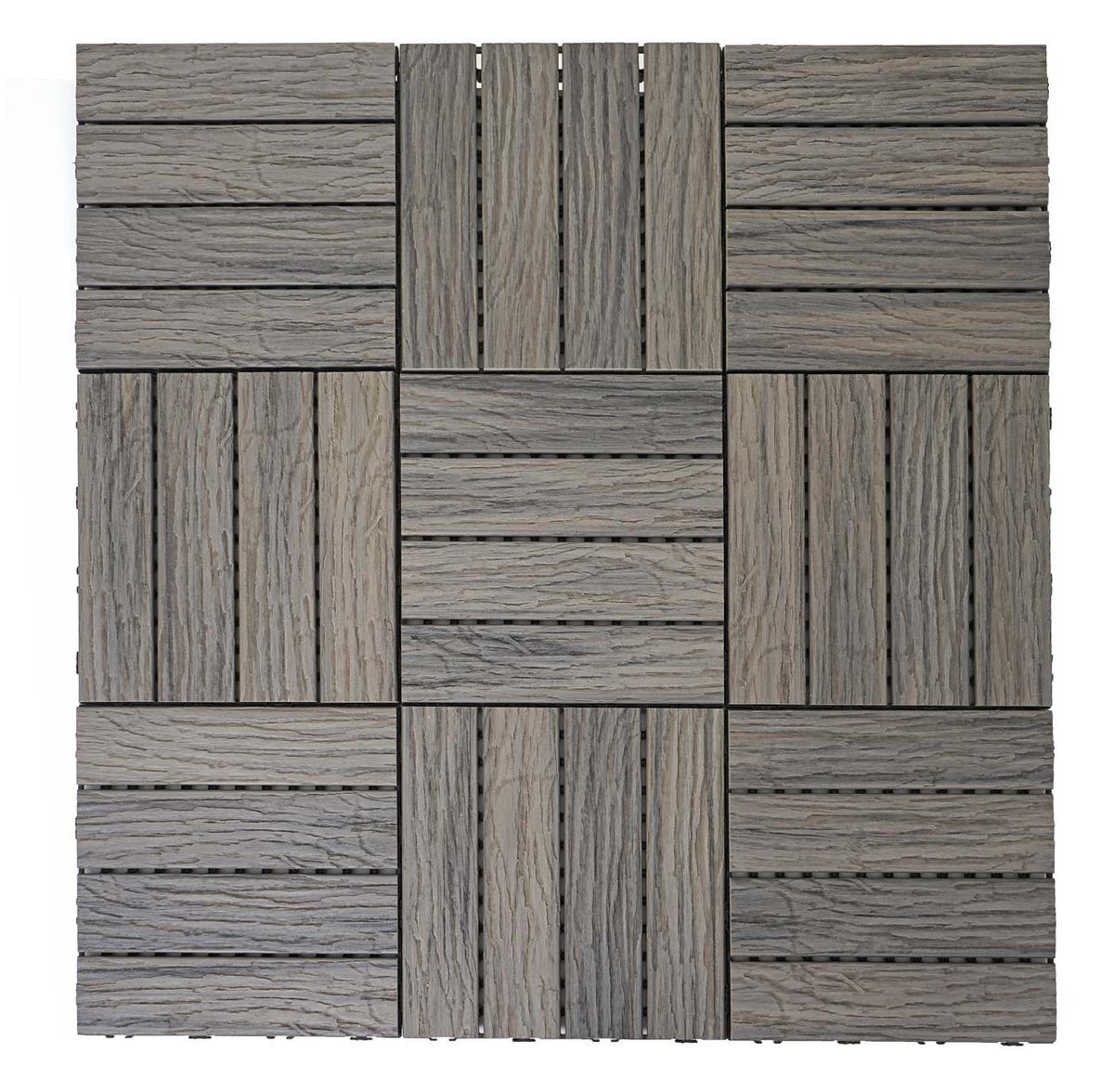 WPC BODENFLIESE 11x 30x30cm linear Antik-Braun - Braun, Kunststoff (30/30/2.5cm) - BERLINLODGE