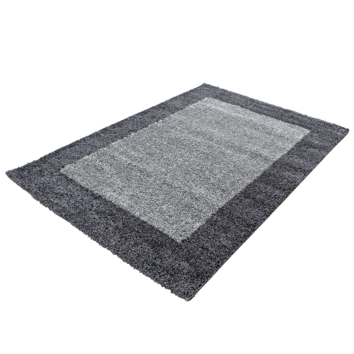 TEPPICH Hochflor einfarbig mit Bordüre Polypropylen Wohnzimmer Grau Rechteckig 200x290 - Grau, Textil (200/290cm) - KADIMA DESIGN