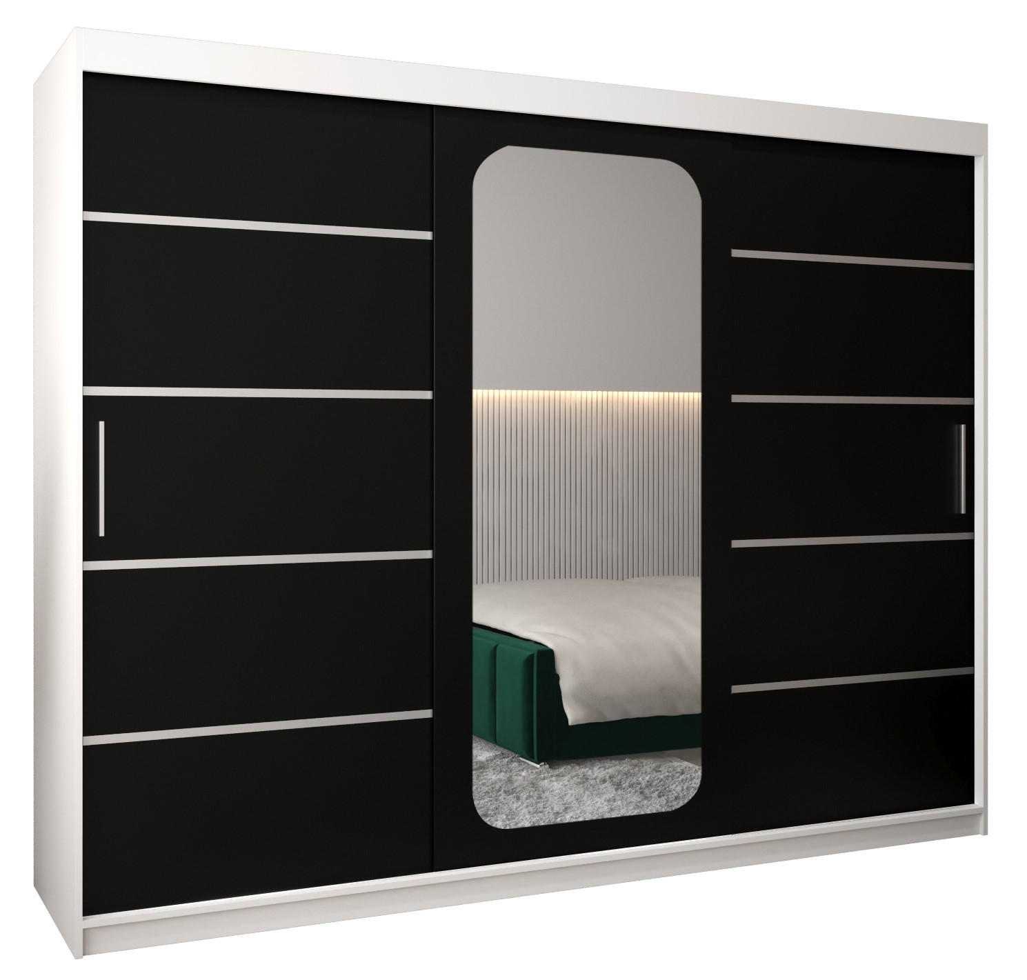 Abiks Möbel Schwebetürenschrank Weiß, Schwarz 250x200x62 cm
