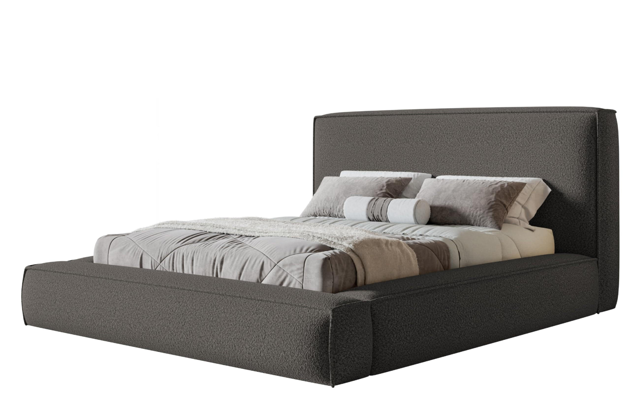 BETT 180x200 - Polsterbett mit Bettkasten und Holzrahmen - Modern Bett - Eleganter Catch-Me-Stoff - Kollektion Luna Maxi - Grau - Grau, Holz/Textil (180/200cm) - Alpi-Möbel