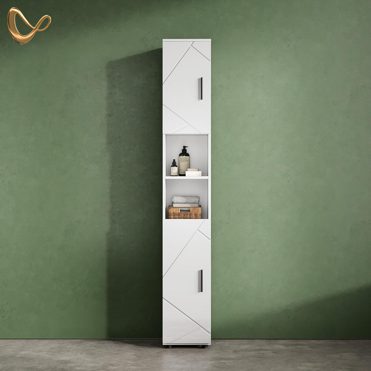 BADSCHRANK Ronco Weiß Hochglanz 30 x 192 cm - Weiß Hochglanz/Weiß, Holzwerkstoff (30/192/30cm) - Livinity®