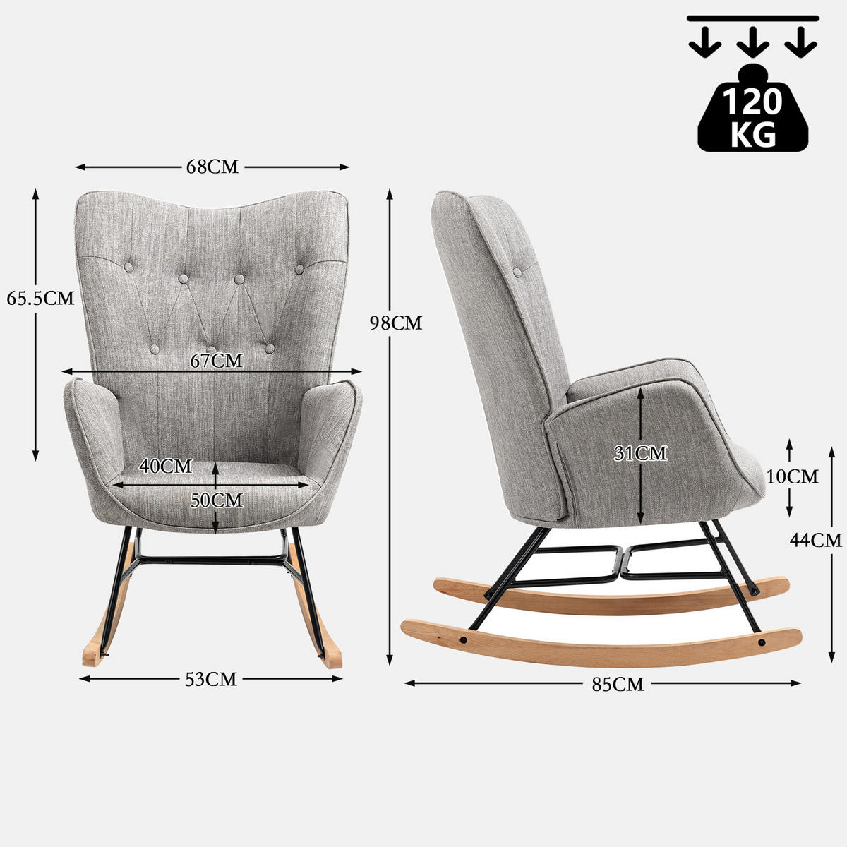 SCHAUKELSTUHL 2er-Set, Metall, Grau - Grau, Holz/Textil (66/97/84cm) - Meubles Cosy