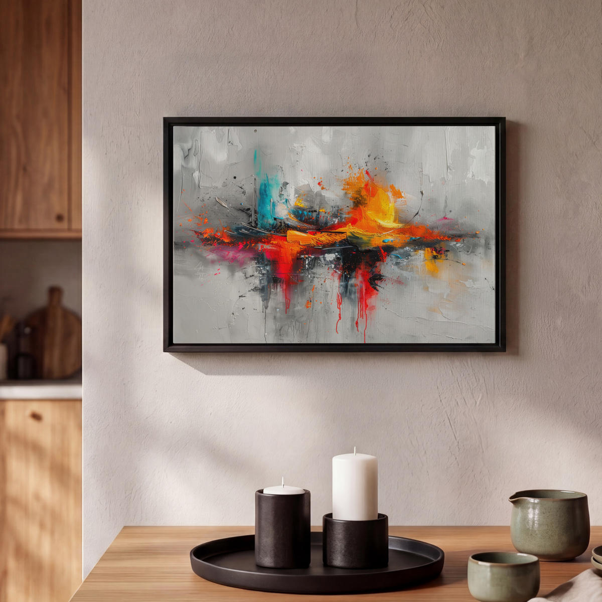 LEINWAND Bilder mit Rahmen - Moderne Kunst - Orange - Grau - Abstrakt - 30x20 - Hellgrau, Textil (30/20cm) - MuchoWow