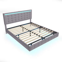 POLSTERBETT 160/200 cm in Grau Leinen mit LED - Grau, Holzwerkstoff/Textil (160/200cm) - WISHDOR