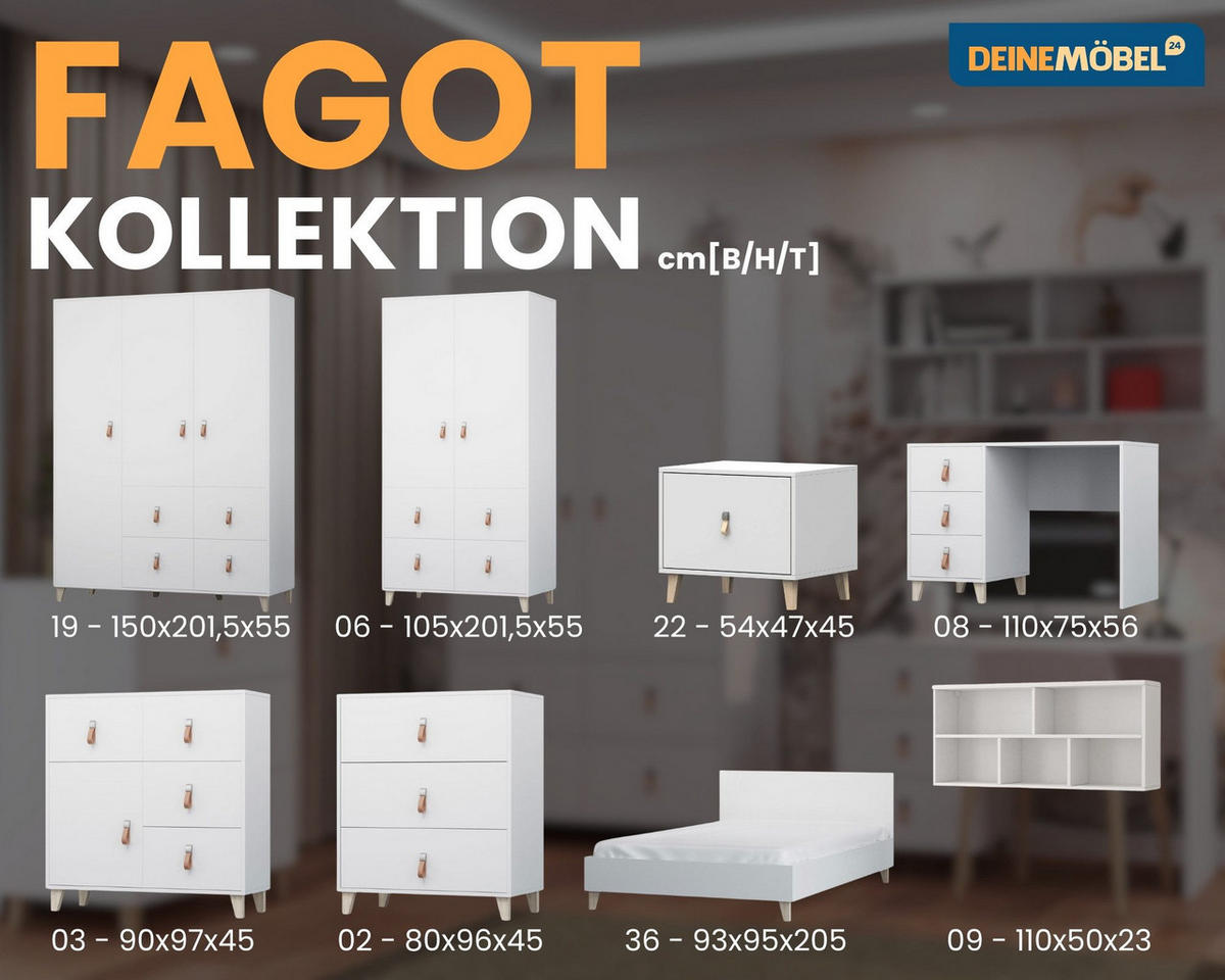 JUGENDBETT FAGOT 36 90/200 in Weiß Scandi-Still - Weiß, Holzwerkstoff (90/200cm) - Deine Möbel 24