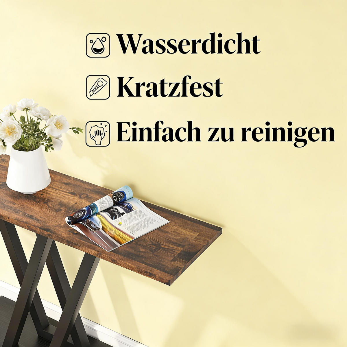 KONSOLENTISCH Schwarz/Rustikalbraun 110/30/80 cm - Schwarz, Metall (30/110/80cm) - PANGIVO