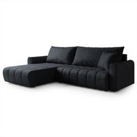 ECKSOFA FRIGA Schwarz Velours-Stoff mit Schlaffunktion - Schwarz, Holz (283/185cm) - MASSENO