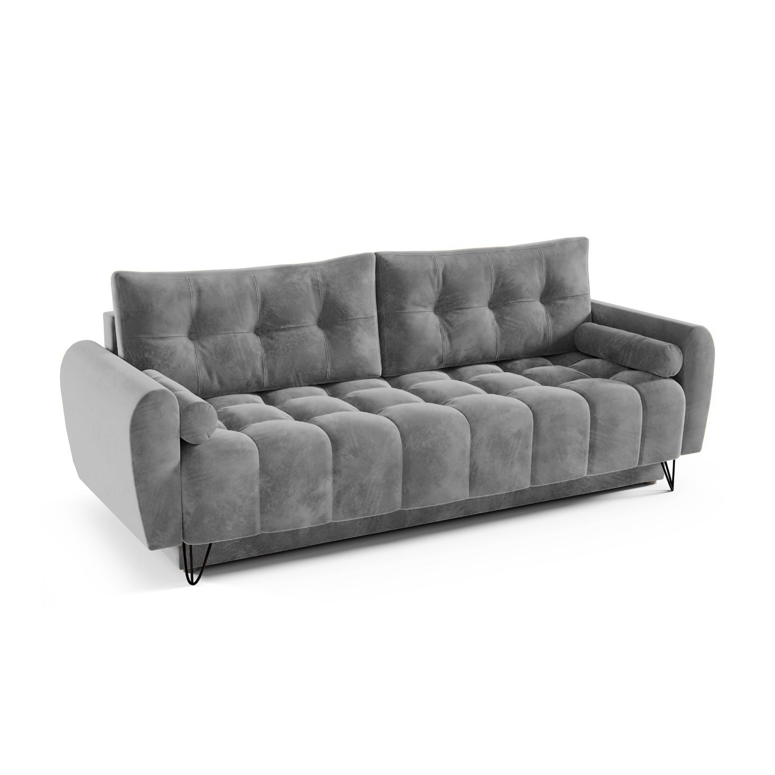 SCHLAFSOFA Malaga 3-Sitzer, Grau - Schwarz/Grau, Textil (223/93/100cm) - Beautysofa