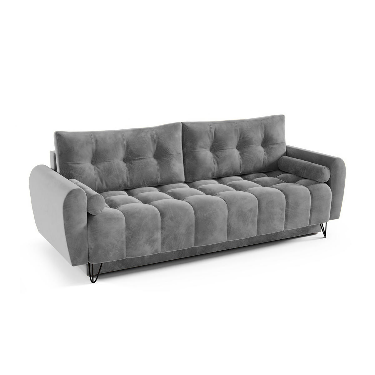 SCHLAFSOFA Malaga 3-Sitzer, Grau - Schwarz/Grau, Textil (223/93/100cm) - Beautysofa
