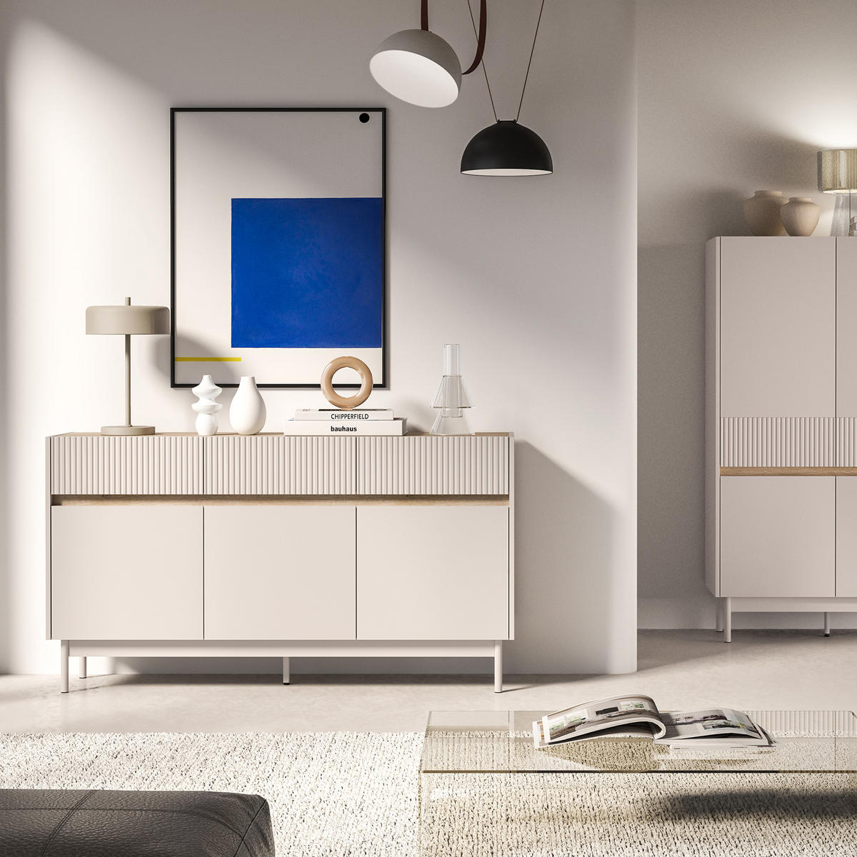 KOMMODE NALIA, Creme/Eiche - Eichefarben/Creme, Holzwerkstoff/Metall (154/85/40cm) - KONSIMO®