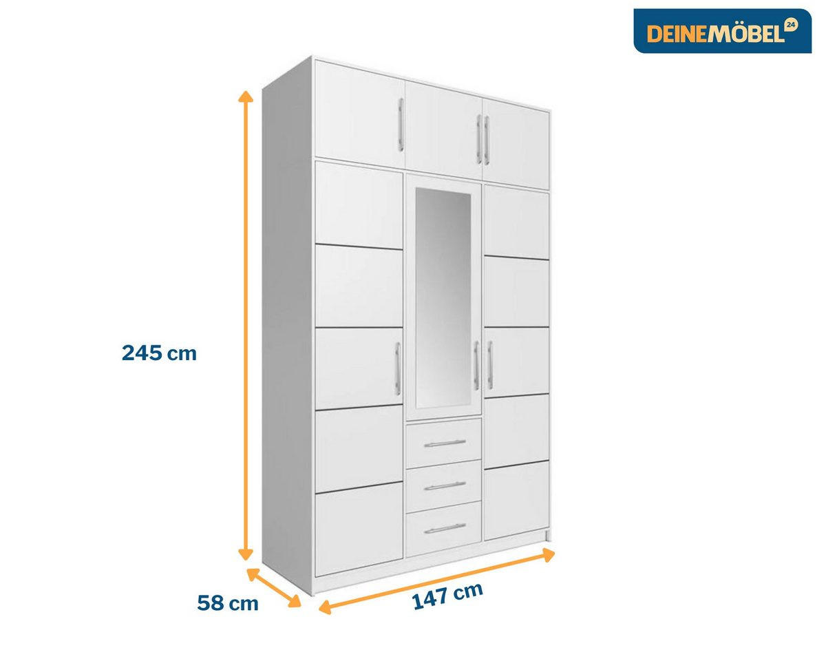 DREHTÜRENSCHRANK LABOO 147/245/58 cm in Weiß mit Aufsatz - Weiß, Holzwerkstoff (147/245/58cm) - Deine Möbel 24