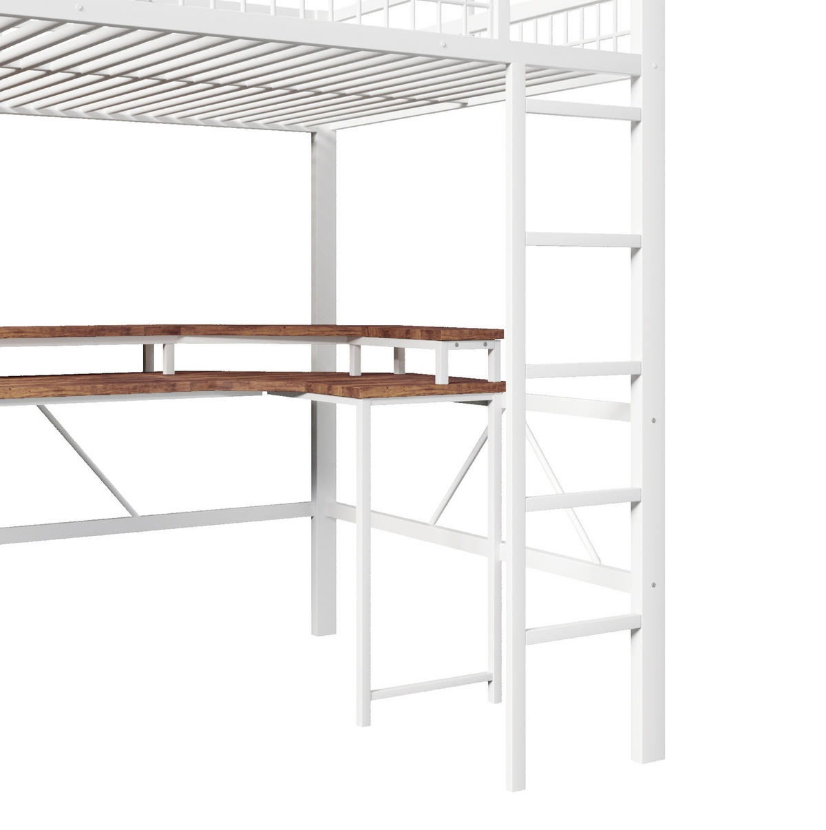HOCHBETT 140/200 cm Weiß aus Metall mit LED und Schreibtisch - Weiß, Metall (140/200cm) - MIVRAY
