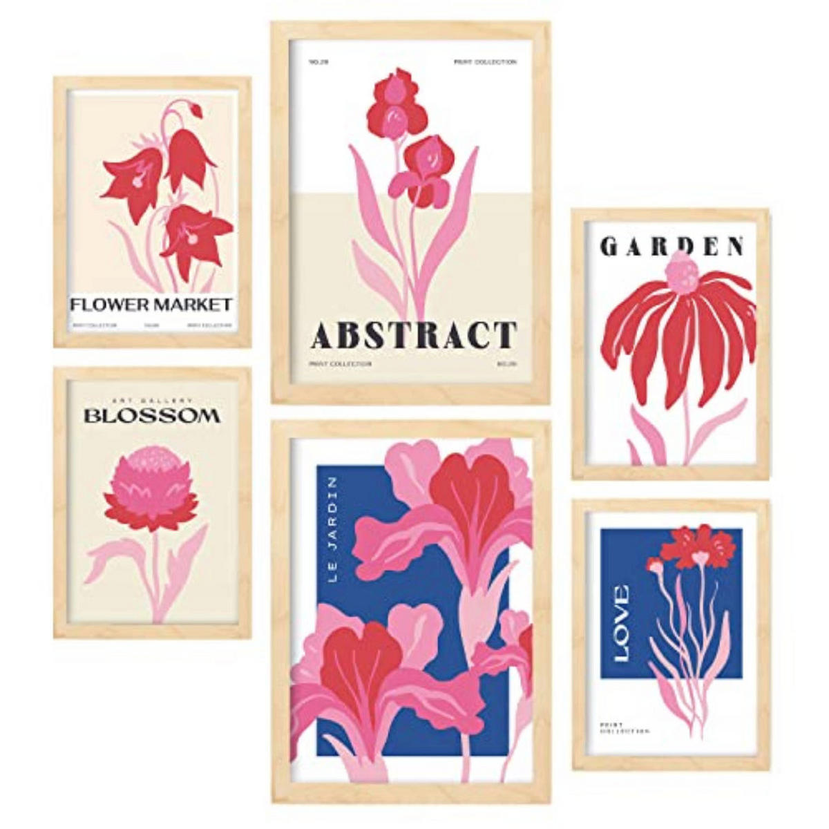 POSTER Set Mit 6 Blumen Hof Natur Und Botanikdrucke Für Innenarchitektur A3 & A4 Rahmen Aus Hellem Holz - Beige, Papier (29/3cm) - Nacnic