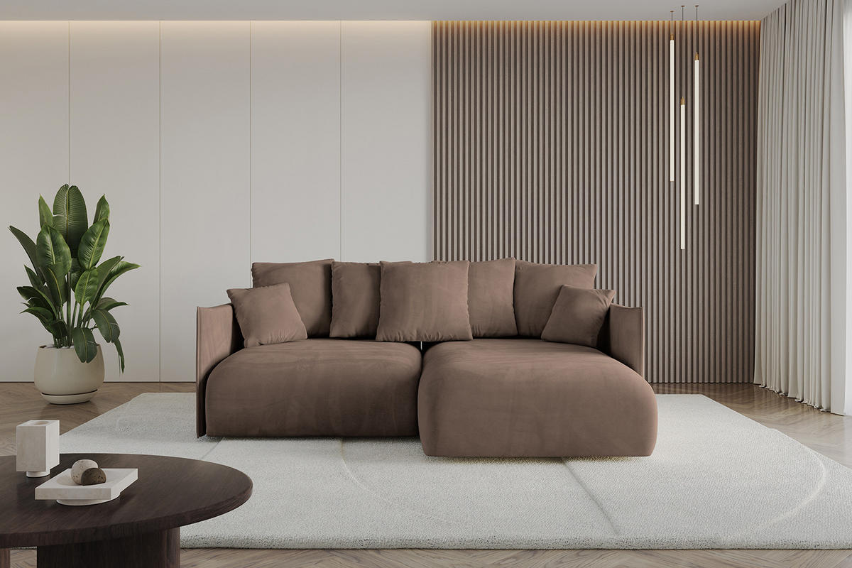 ECKSOFA Ottomane rechts ONESK-L 216x177x72 Braun Velours - Braun, Holzwerkstoff/Kunststoff (177/216cm) - ALTDECOR