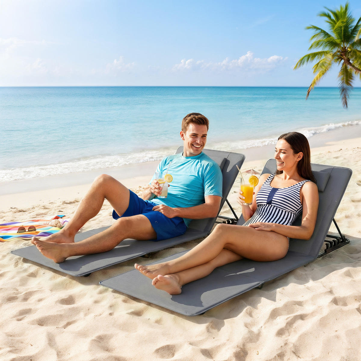 STRANDLIEGE 2er Set Stahl Oxfordstoff Dunkelgrau - Dunkelgrau/Schwarz, Textil/Metall (57/52/154cm) - Outsunny