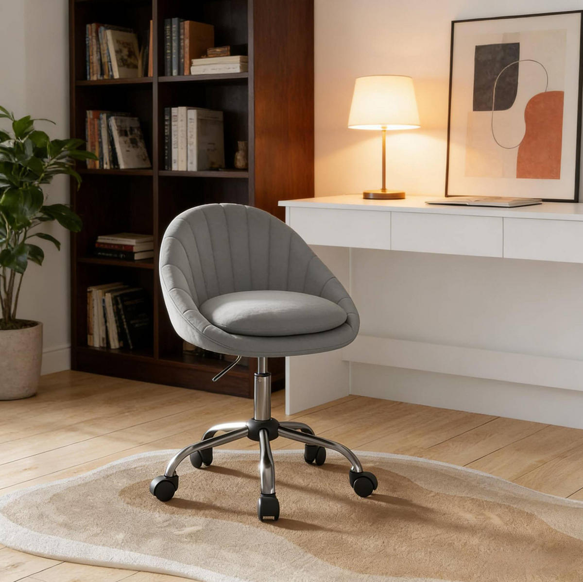BÜROSTUHL höhenverstellbar drehbar Samt Light Grey - Hellgrau, Metall (52/82/47.5cm) - Meubliv