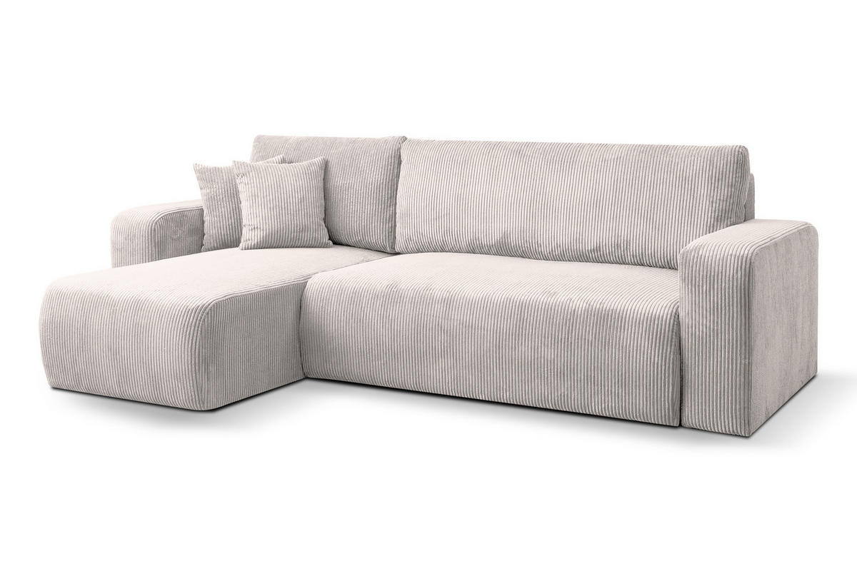 ECKSOFA LUNA mit Schlaffunktion und Bettkasten Cord-Stofff (Beige) - Beige, Textil (244/142cm) - VENASI MÖBEL