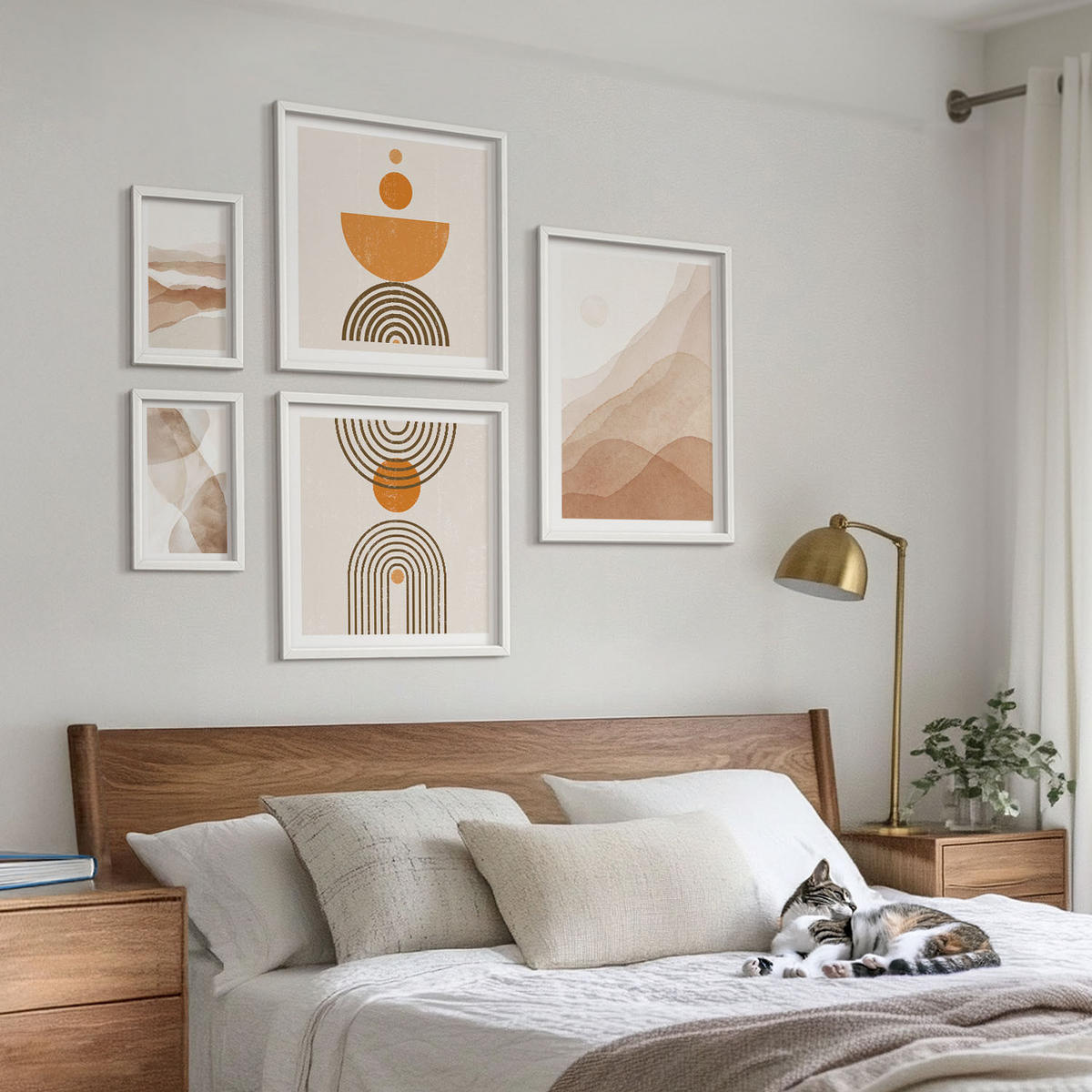 WANDBILDER 5er-Set - 50x50 cm & 20x30 cm & 40x60 cm Weißer Rahmen - Strukturen schattieren Minimalismus - Weiß, Kunststoff (40/60cm) - ArtPrintCave