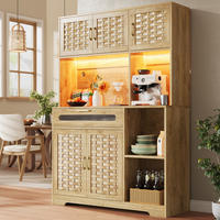 KÜCHENSCHRANK 120x40x180 cm, LED-Beleuchtung, 3 verstellbare Einlegeböden, Glastüren, Natur - Naturfarben, Holzwerkstoff (120/180/40cm) - FOHERE