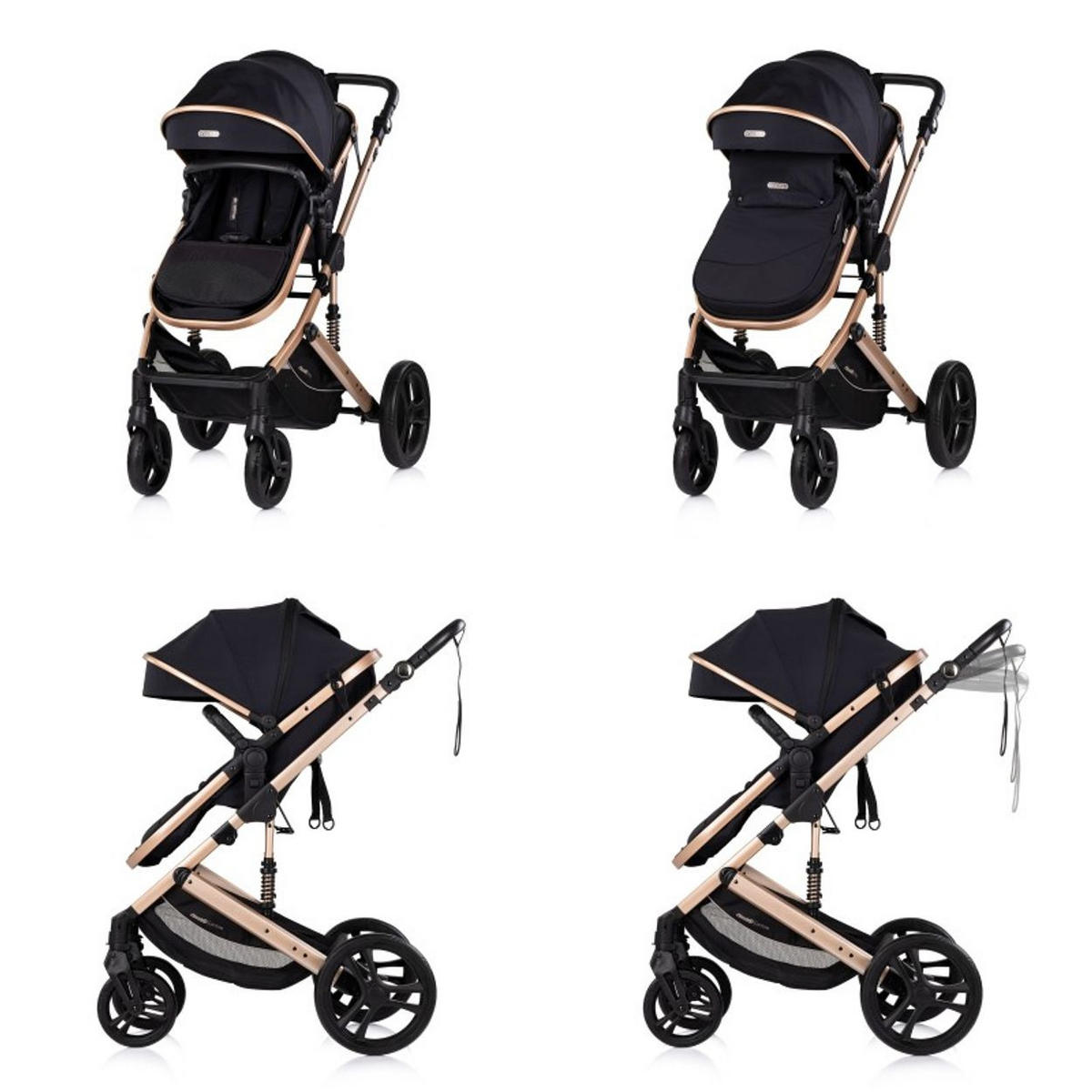 KOMBIKINDERWAGEN Amore 3 in 1 black Babyschale Adapter Wickeltasche Fußabdeckung - Schwarz, Metall (95/63/105cm) - Chipolino