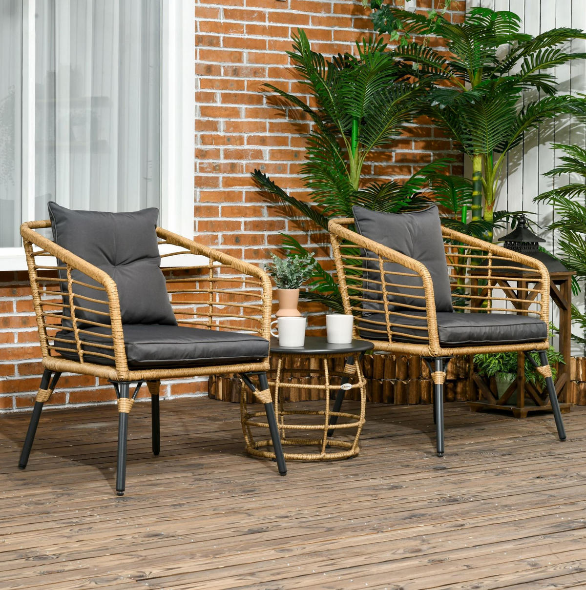 GARTENMÖBELSET aus Stahl 62x65x78cm sand mit tisch - Grau, Metall - Modfu