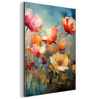 METALLBILD Blumen - Aquarell - Kunst - Botanisch - Natur 30x40 cm - Orange, Metall (30/40cm) - MuchoWow