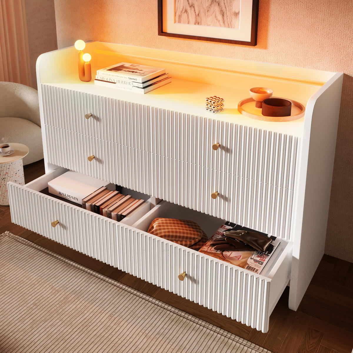 SIDEBOARD 120/40/75 cm Weiß aus Spanplatte mit LED - Weiß, Holzwerkstoff (120/75/40cm) - OKWISH