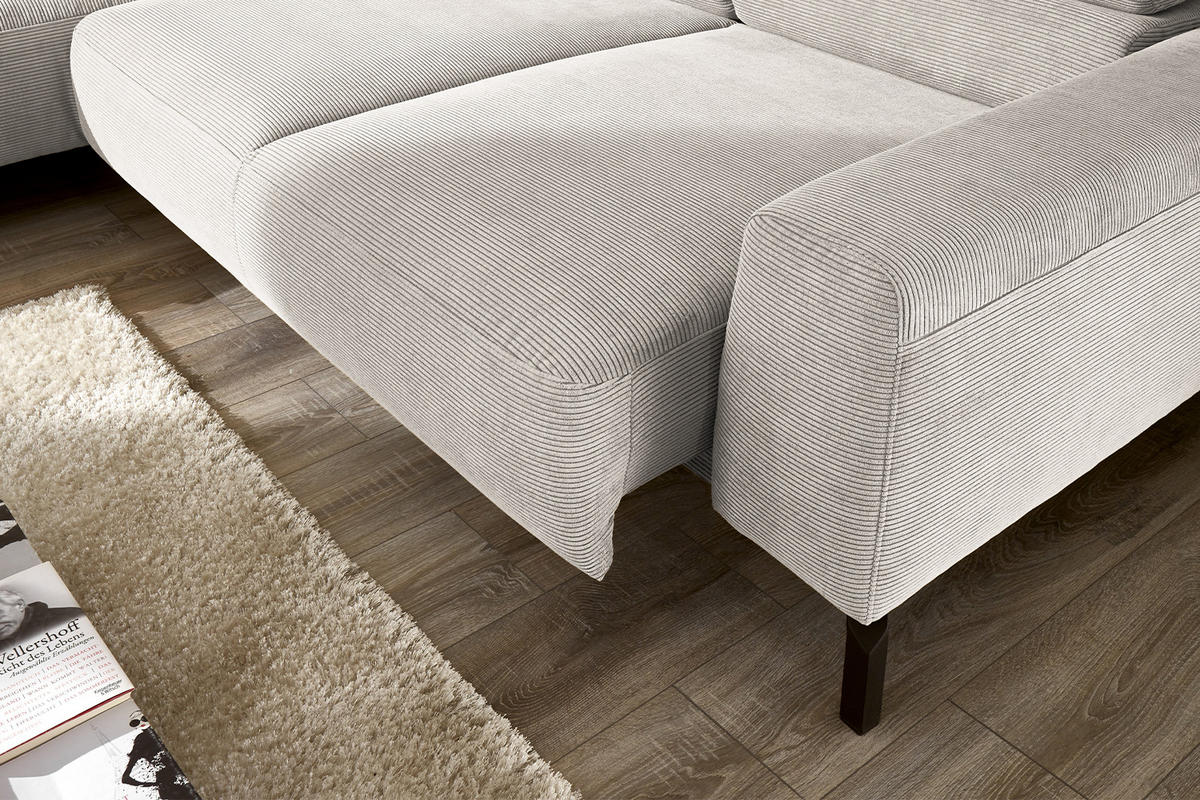 ECKSOFA MIT MOTORISCHEM SITZVORZUG DELIA Silber Cord - Silberfarben/Schwarz, Textil/Metall (276/219cm) - KAWOLA