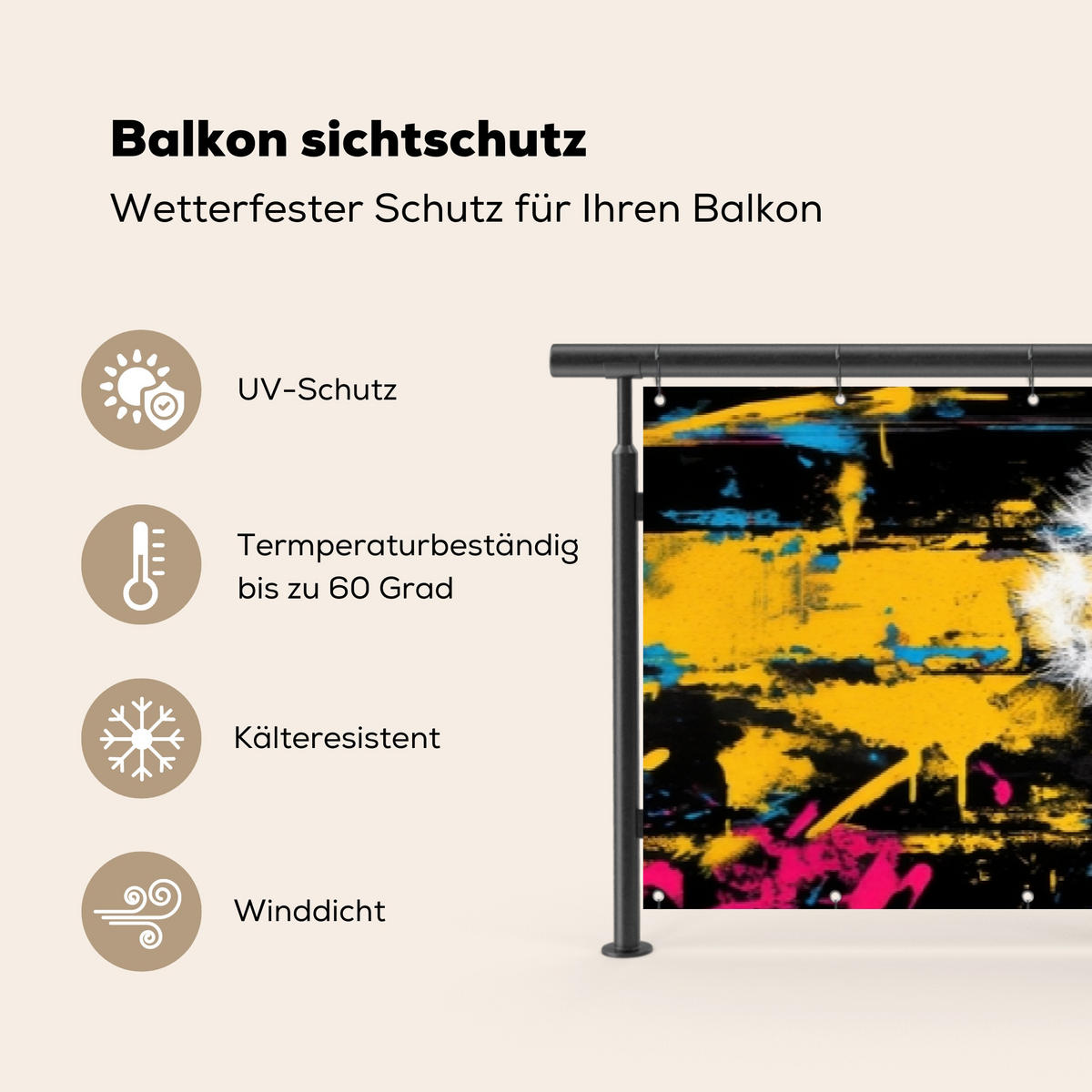 BALKON-SICHTSCHUTZ Straßenkunst - Bunt - Wand - Schwarz, Kunststoff (500/75cm) - MuchoWow