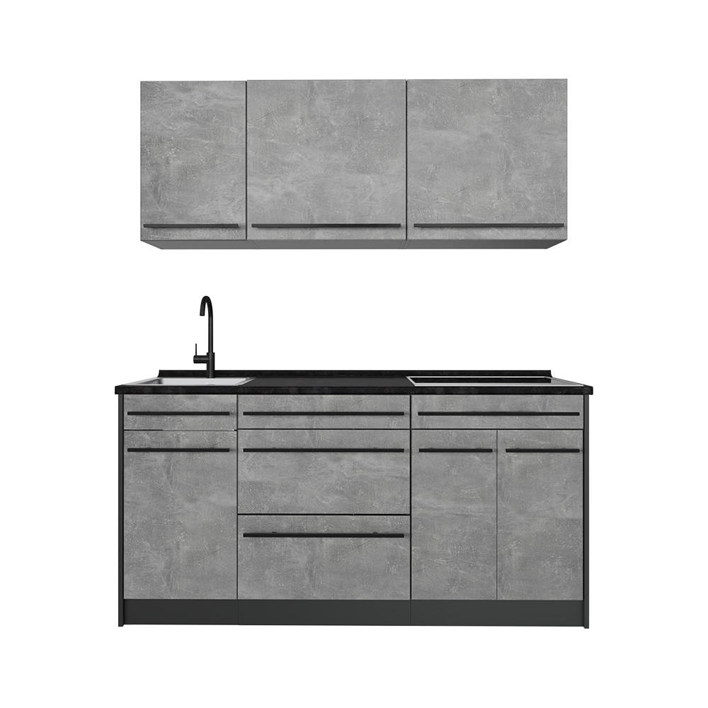Vicco JEDNOTKOVÁ KUCHYNĚ R-Line, Beton/Antracit, 160 cm pracovná doska antracitová