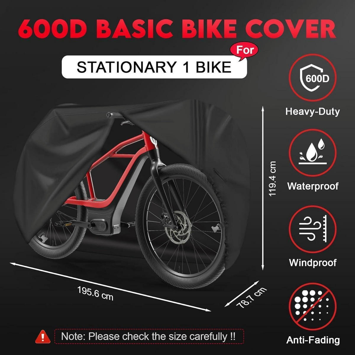 FAHRRADABDECKUNG für 1 Fahrrad - Wasserdicht & UV-beständig - Schwarz, Kunststoff (78.7/119.4/195.6cm)