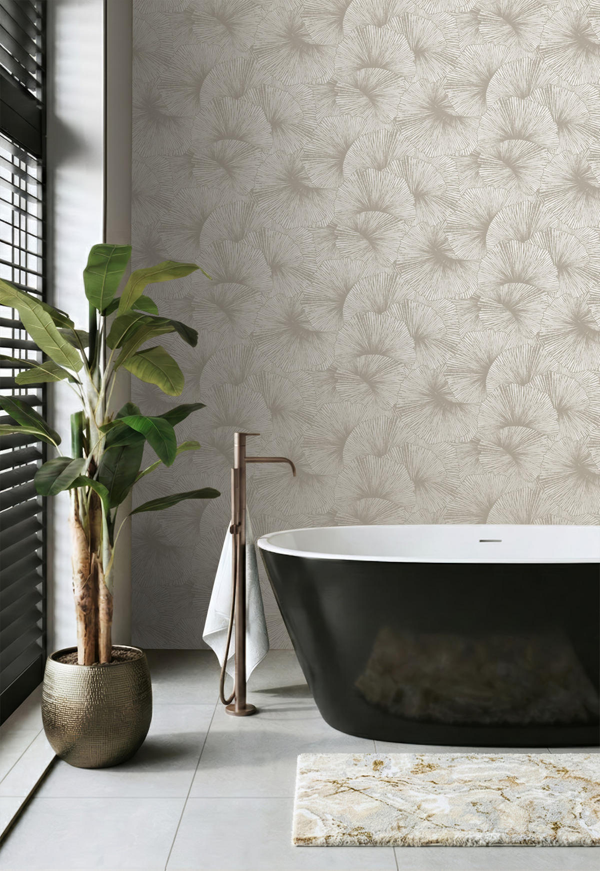 TAPETE 3D Muster Blätter 53 cm x 10.05 m - Beige, Papier (53/1000cm) - Origin Wallcoverings