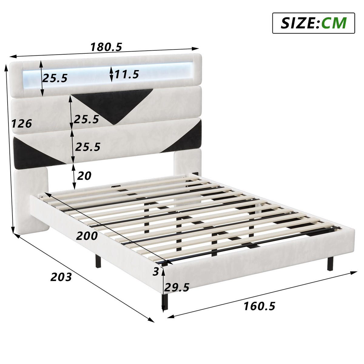 POLSTERBETT 160x200 cm schwebend LED USB Lattenrost Samt weiß - Weiß, Holz (160/200cm) - LEBENLANG