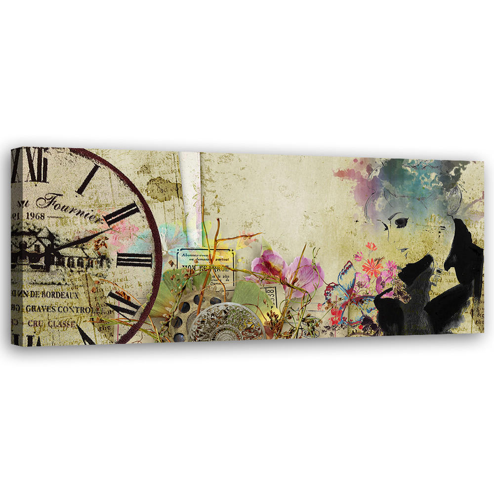 WANDBILD frau und alte uhr - Beige, Textil (90/30cm) - Feeby