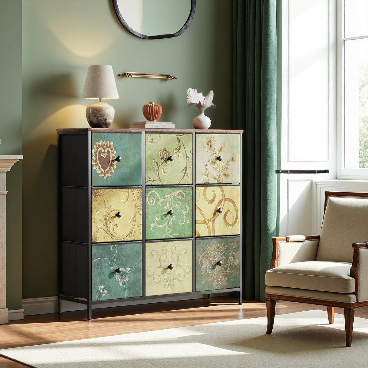 KOMMODE im Retro-Stil mit 9 Schubladen & Metallrahmen - Multicolor, Holzwerkstoff (30/86.5/100cm) - SHOPENTRA