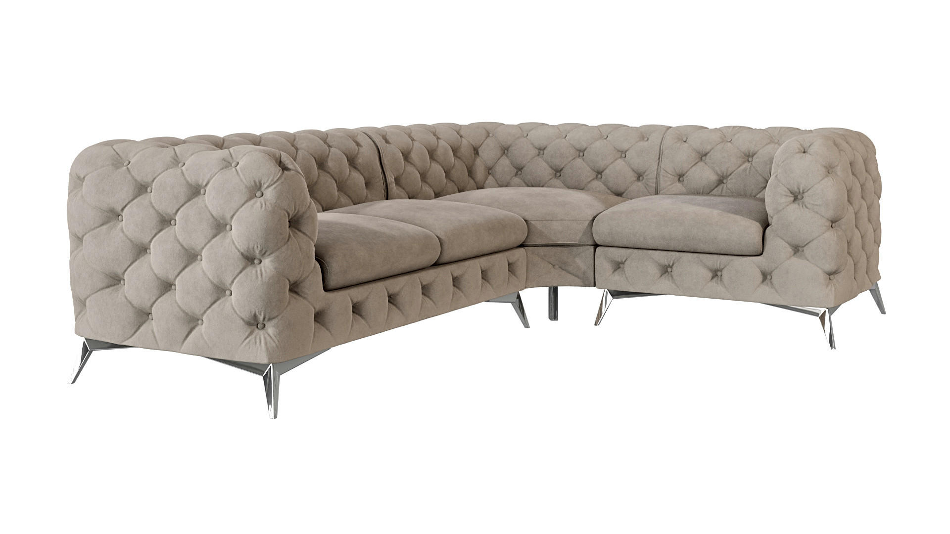ECKSOFA Chesterfield Laura Dunkle Creme Samt, Ottomane rechts - Silberfarben/Creme, Holz/Textil (264/204cm) - S-Style Möbel