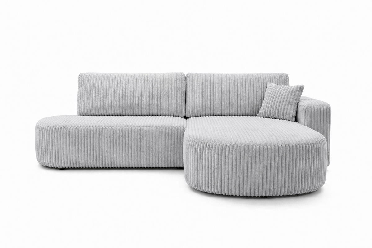ECKSOFA Mit Schlaffunktion Und Bettkasten, Cordstoff Tilia, Grau, Rechts, ROUND ONE OPEN XL - Grau, Holz (262/175cm) - Kaiser Möbel