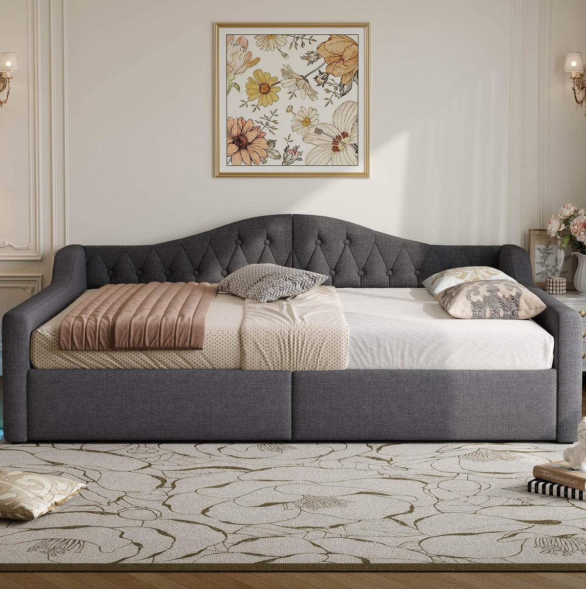 POLSTERBETT 140/200 cm aus MDF und Sperrholz mit LED-Beleuchtung und Stauraum Grau - Grau, Holzwerkstoff (140/200cm) - Modenvie