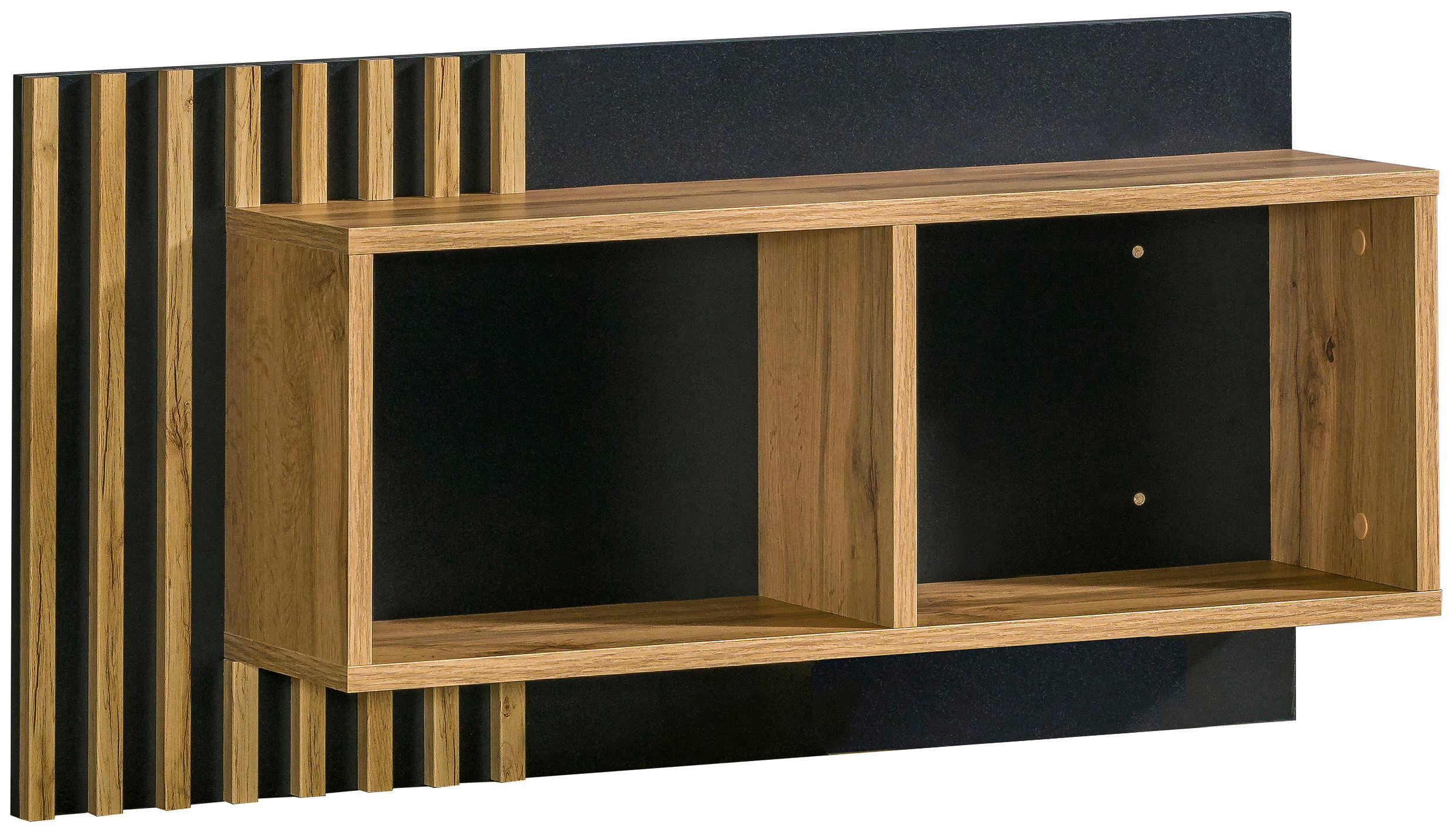 WANDREGAL Lamelo in Eiche Wotan und Schwarz matt 90 x 46,1 x 21,6 cm (BxHxT) Wandpanell - Braun, Holzwerkstoff (90/46/21cm)