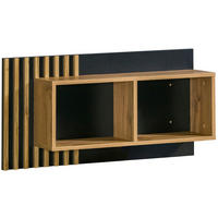 WANDREGAL Lamelo in Eiche Wotan und Schwarz matt 90 x 46,1 x 21,6 cm (BxHxT) Wandpanell - Braun, Holzwerkstoff (90/46/21cm)